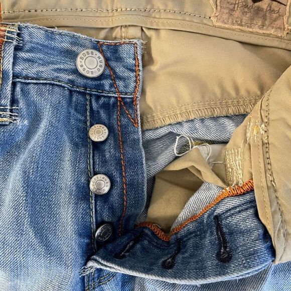 BOSS HUGO BOSS Jeans Mens Size 32 Straight Leg Light Wah Blue Distressed - Picture 13 of 14